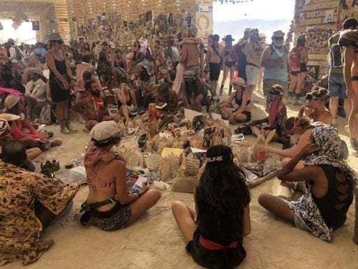 Burners gathered at the altar inside the Temple of Direction 2019