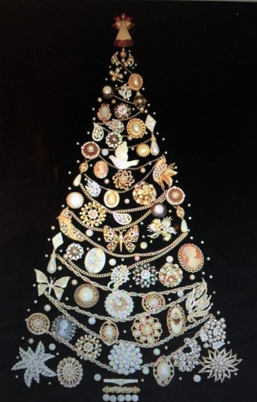 Lost loved one's vintage jewelry refashioned into a holiday tree.