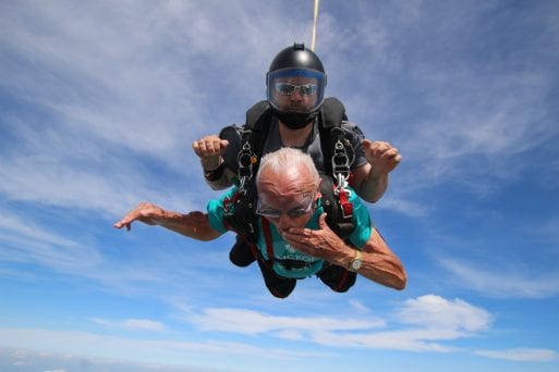 Senior achieves adult wish to go tandem skydiving with Second Wind Dreams.