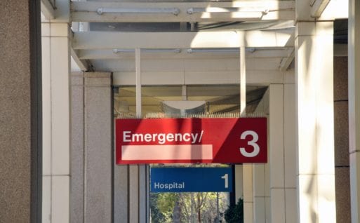 "Emergency" sign outside hospital - fear of contracting COVID-19 has led to fewer visits