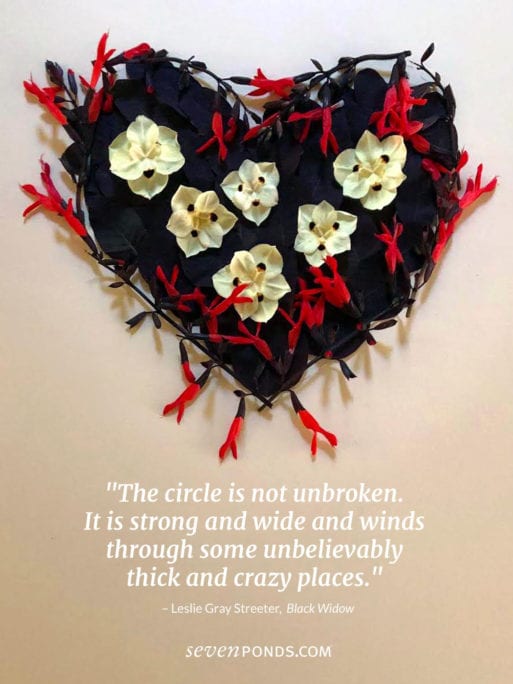 red, white and green flower heart quote about grief
