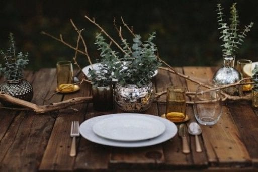 Rustic set wooden dinner table
