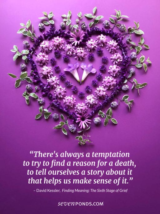 purple flower heart with quote about loss