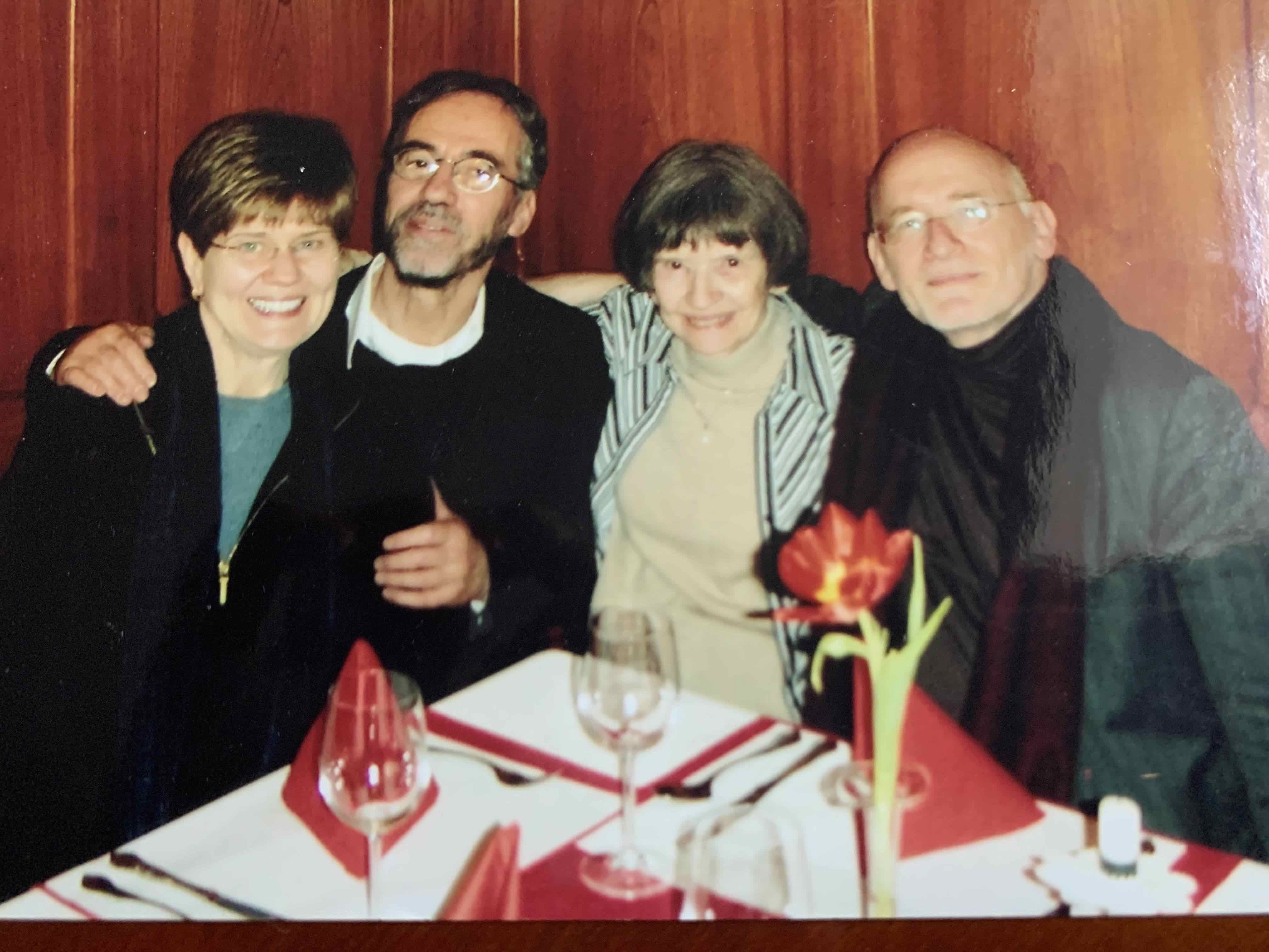 Mary Jane Mann and her daughter, Carol Kelly, pose with friends in Switzerland 