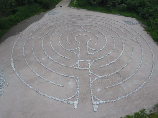 Stone path labyrinth for healing grief
