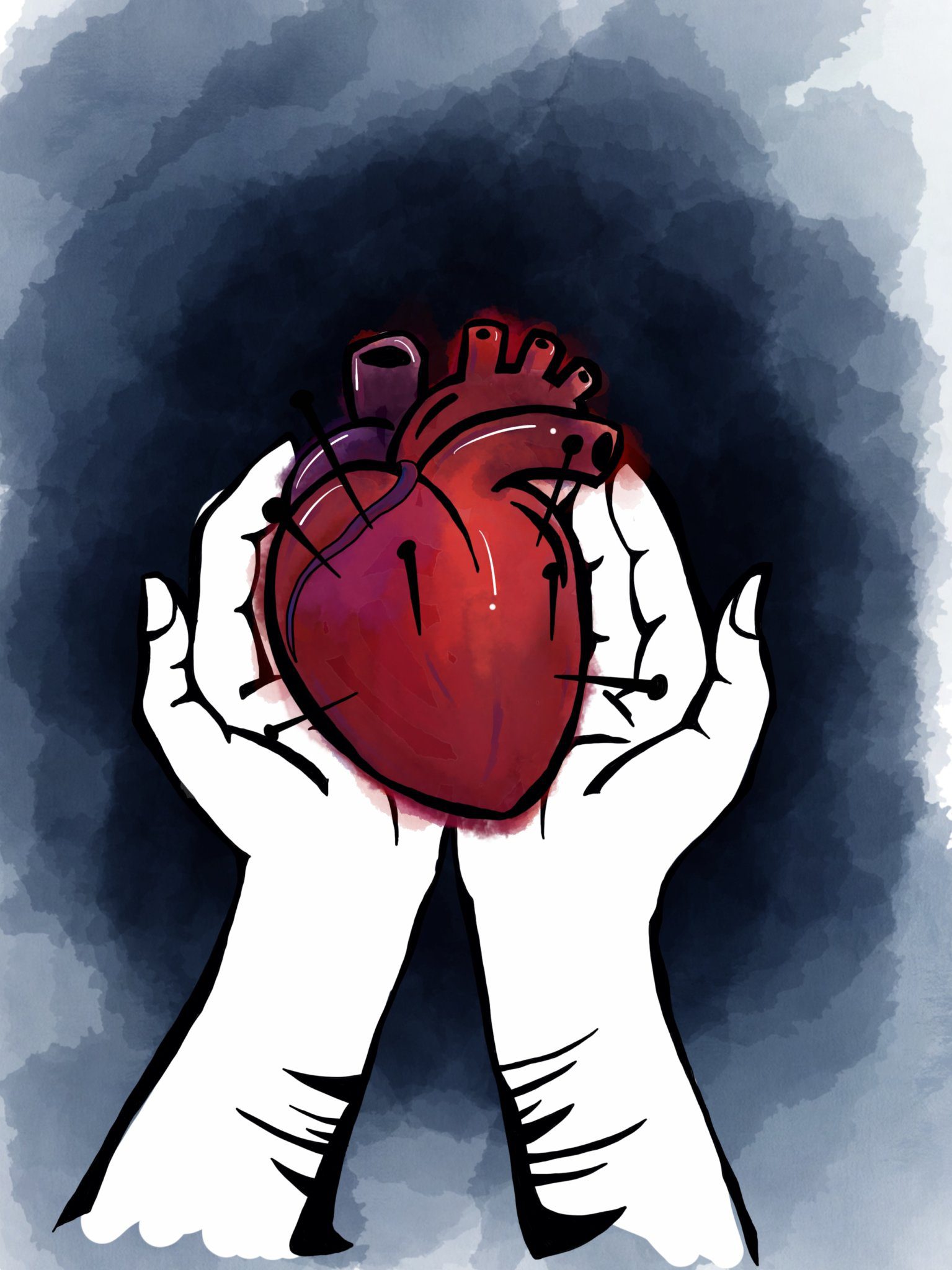 Two hands hold out a red heart, symbolizing the healing of generational trauma.