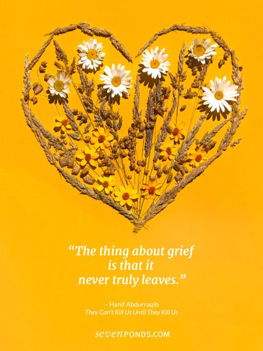 handmade heart on a gold background with grief quote