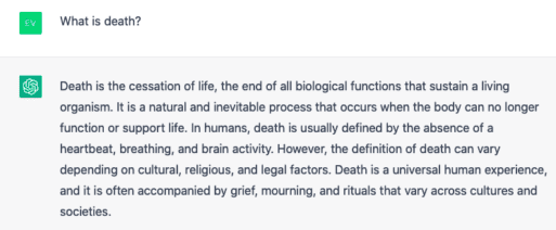 ChatGPT responds to the question, "What is Death?"