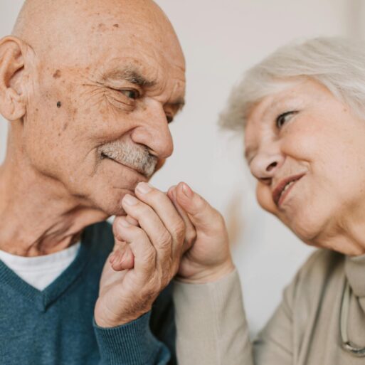 Elderly couple illustrating loving commitment.