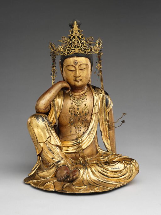 statue of a bodhisattva in exhibit Anxiety and Hope in Japanese Art