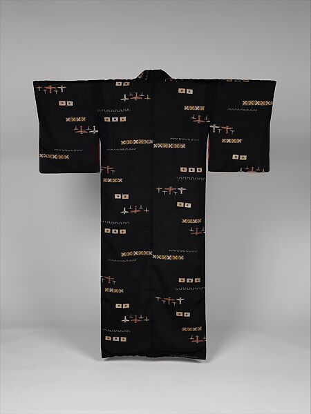 Kimono with war images on display at Anxiety and Hope in Japanese Art