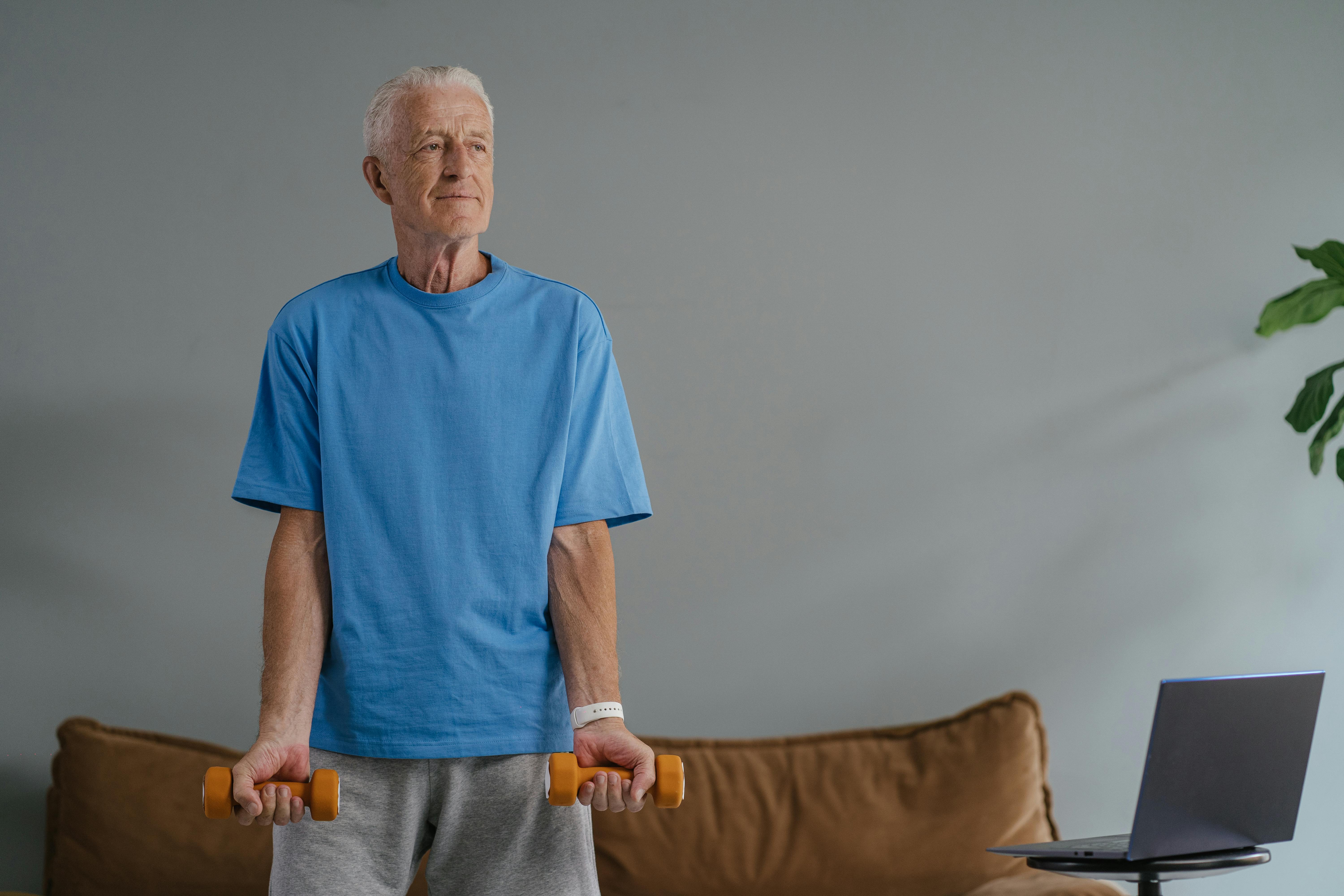 an elderly man exercising may benefit from 15-PGDH an enzyme that restores aging muscle