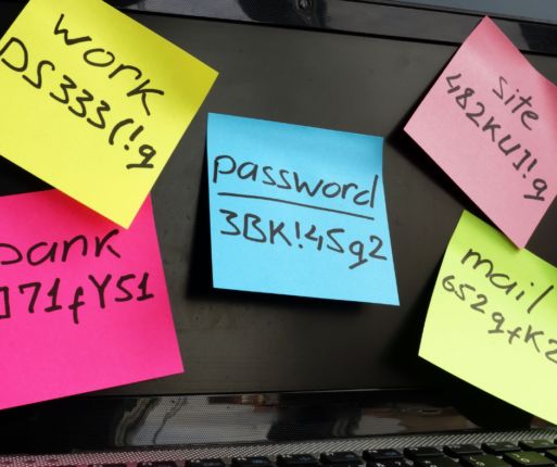 Colorful sticky notes with the passwords to important accounts adorn a computer screen, so the person who needs to close them after your death can do so