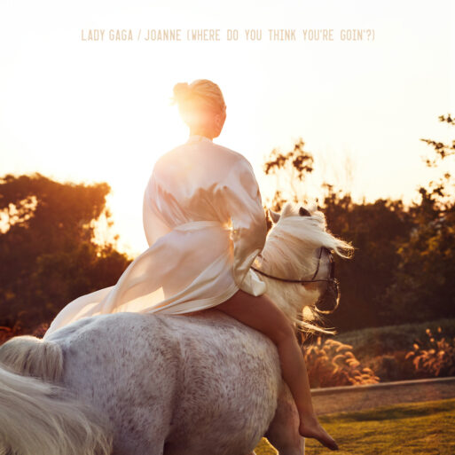 Lady Gaga looks ethereal riding a white horse into the sunset on the cover for Joanne