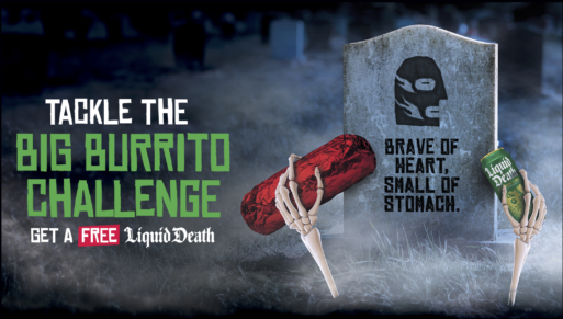 Promotional image of skeletal hands and gravestone for Big Burrito Challenge