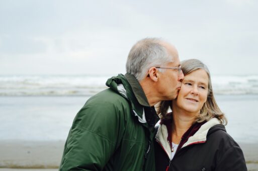 An elderly heterosexual couple, both of whom undergo similar biomolecular shifts.