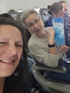 Selfie of Bulgarelli on an airplane with mother Teepa Snow