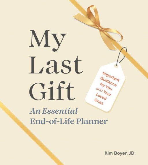 Cover of My Last Gift planner, appears to be ribbon across the corner