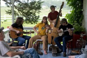 The Fox Hunt, an old-time Appalachian string band, plays on a porch in Virginia
