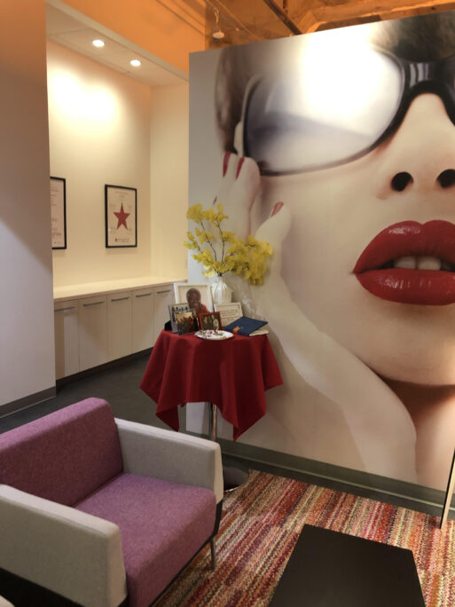 Macys.com corporate area where employees pay their respects at an altar for a co-worker who has died.