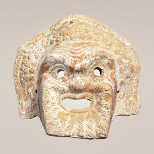 Mask of Father of Comedy Terracotta sculpture; Syria; Hellenistic period, ca. at the Tampa Museum exhibition "Life and Death in the Ancient World"