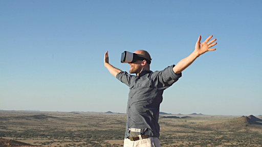 a person wearing a virtual reality headset 