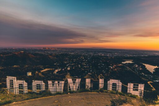 view of LA from a hill behind the hollywood sign