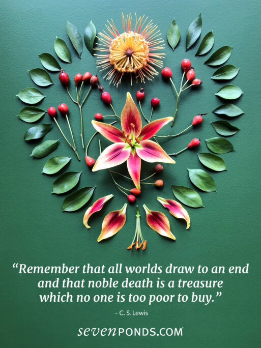 heart-shaped arrangement of flowers and leaves