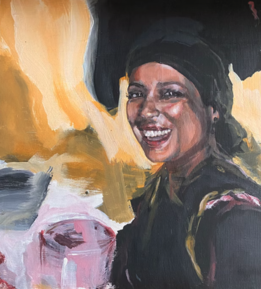 painted portrait of vibrant smiling woman