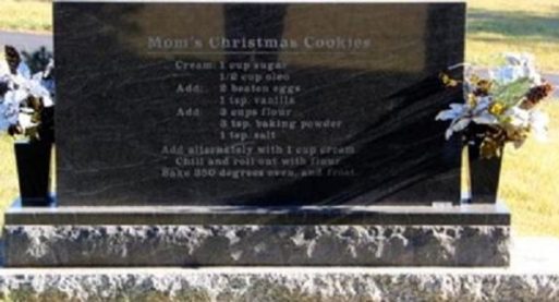 gravestone with favorite recipe 