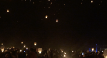 Sky lanterns rise above Little Everglades Ranch at The Lights Fest event.